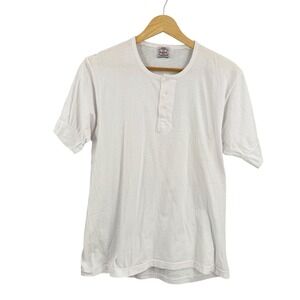 RACE Henley Mens Size 40 White Short Sleeve Button Neck Republican Shirt VTG